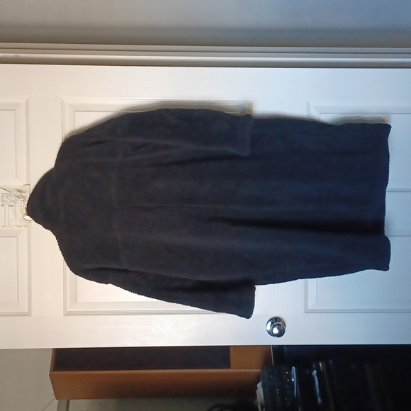 Black Teddy Coat Fuzzy Fur Fleece Lapel Open Front Long Cardigan Coat, XS - Picture 5 of 12